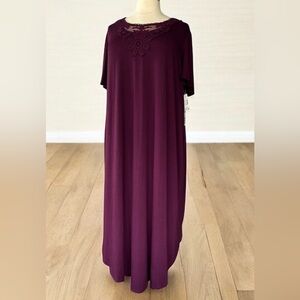 NWT!Catherines Deep Purple Midi Dress with Lace Detail Size 4X